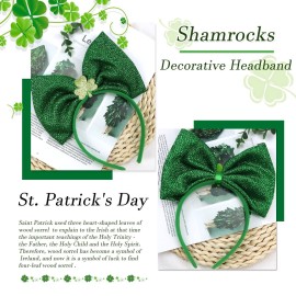 BELSITA St.Patricks Day Headbands Shamrock Hair Hoop Green Glitters Bows Shamrock Head Boppers for St.Patricks Day Party Hair Accessories Lucky Hairbands Irish Costume Party Gifts
