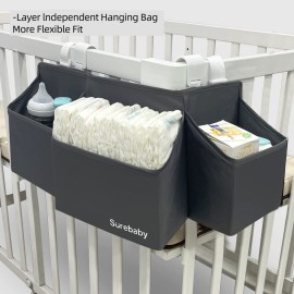 surebaby Hanging Baby Diaper Caddy, 3-in-1 Diaper Caddy Organizer Holder For Baby Crib, Nursery Organization Diaper Stacker Storage For Crib, Changing Table, Car, Wall-Grey