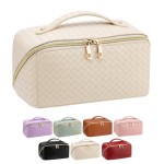 VERNASSA Large Capacity Travel Makeup Bag for Women, Waterproof Portable Cosmetic Bag with Compartments, Foldable Flat Lay Design for Easy Access, Perfect for Toiletries & Beauty Essentials (White)