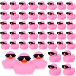 Sosation 48 Pack Mini Rubber Ducks with Sunglasses Sets Squeaky Bath Toys Float Bathtub Duckies for Little One Birthday Party Favors Class Carnival Prizes Car Decor(Pink)