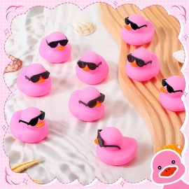 Sosation 48 Pack Mini Rubber Ducks with Sunglasses Sets Squeaky Bath Toys Float Bathtub Duckies for Little One Birthday Party Favors Class Carnival Prizes Car Decor(Pink)