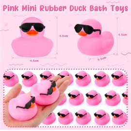 Sosation 48 Pack Mini Rubber Ducks with Sunglasses Sets Squeaky Bath Toys Float Bathtub Duckies for Little One Birthday Party Favors Class Carnival Prizes Car Decor(Pink)