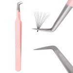 Lash Tweezers For Eyelash Extensions Fiber Tip lashTweezers Professional Fan Making Lashes Extension-Tweezers Volume Lash-tweezers Stainless Steel(Pink 90 Degree-tweezers,1Pc)