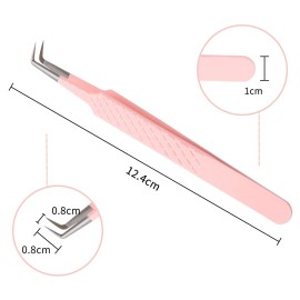 Lash Tweezers For Eyelash Extensions Fiber Tip lashTweezers Professional Fan Making Lashes Extension-Tweezers Volume Lash-tweezers Stainless Steel(Pink 90 Degree-tweezers,1Pc)