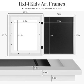 [2-Pack] Kids Art Frames, 11x14 Front Opening Kids Artwork Frames Changeable, White Artwork Display Storage Frame for Wall, Holds 50 Pcs, for 3D Picture, Crafts, Children Drawing, Hanging Art,
