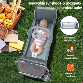 DERJUNSTAR Baby Diaper Bag Backpack with ChangingStation-Large Capacity Baby Bag for Boys & Girls, USBCharging Port, Pacifier Case, sunshade & Toy Bar,Waterproof Pale Grey