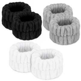 Crosize Women\'s Wrist Towels for Face Washing, Microfiber Spa Wash Bands, Absorbent Sweatbands, 6PCS (Black, White, Grey)