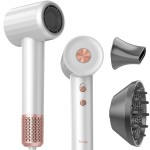 Fentgo High Speed Ionic Hair Dryer with Diffuser, Professonal Blow Dryer 110,000 RPM Brushless Motor for Fast Drying, 1500W 4Temps /2Speeds, Thermo-Control Hairdryer for Women Home Travel (White)