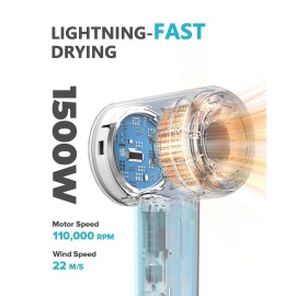 Fentgo High Speed Ionic Hair Dryer with Diffuser, Professonal Blow Dryer 110,000 RPM Brushless Motor for Fast Drying, 1500W 4Temps /2Speeds, Thermo-Control Hairdryer for Women Home Travel (White)