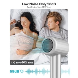 Fentgo High Speed Ionic Hair Dryer with Diffuser, Professonal Blow dryers 110,000 RPM Brushless Motor for Fast Drying, 1500W 4Temps /2Speeds, Thermo-Control Hairdryer for Women Home Travel (Grey)