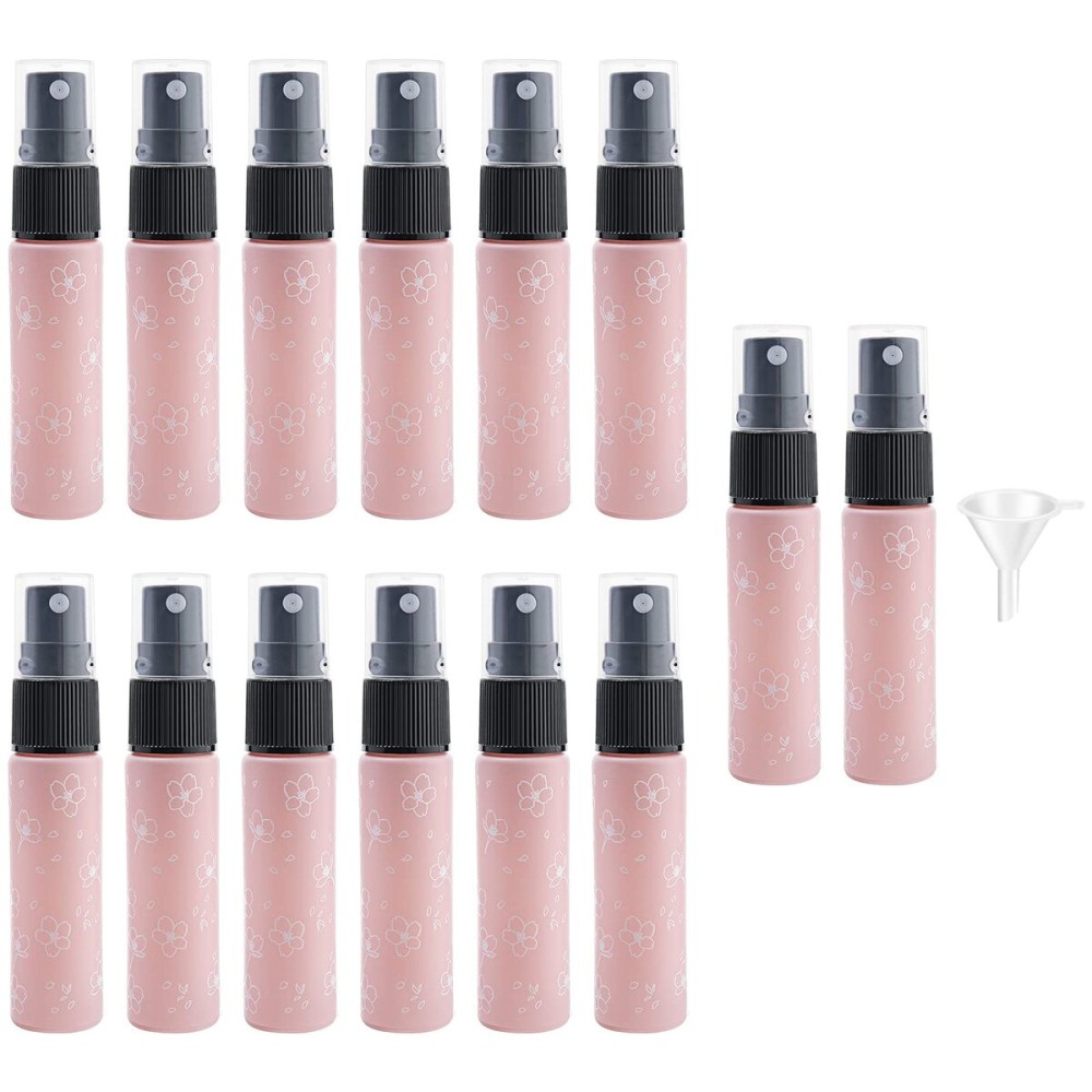 Newzoll 14 Pieces Empty Glass Spray Bottle, 10 ml/ 0.33 oz Fine Mist Sprayer Bottles Portable Refillable Perfume Container for Essential Oils, Travel (Pink)