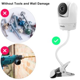 iTODOS Baby Monitor Mount Clip Compatible with Vtech Baby Monitor Vtech VM901 and VM919HD, 8inches Flexible Long Gooseneck Arm,Attach Your Baby Camera Wherever You Like Without Any Tools