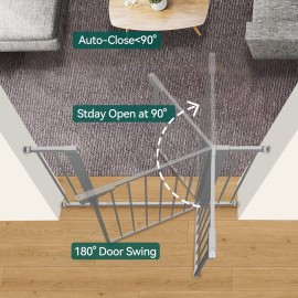 BABELIO 36-Inch Tall Baby Gate, 26-40 Wide Auto-Close Pet Gate, Easy Install and No-Drilling, Pressure Mounted with Wall Protectors and Extension Kits, Gray