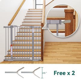 BABELIO 36-Inch Tall Baby Gate, 26-40 Wide Auto-Close Pet Gate, Easy Install and No-Drilling, Pressure Mounted with Wall Protectors and Extension Kits, Gray