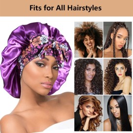 2pcs Large Silky bonnets with tie band Braid Bonnet, Satin Bonnet for Sleeping Curly Hair, E