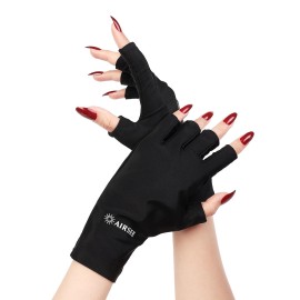 AIRSEE Premium UPF 50+ UV Protection Gloves for Gel Manicures - Fingerless Design for Professional Solon & Home Use, Anti UVA/UVB, Breathable Cool Tech Gloves for UV Lamp & Sun Protection (Black)