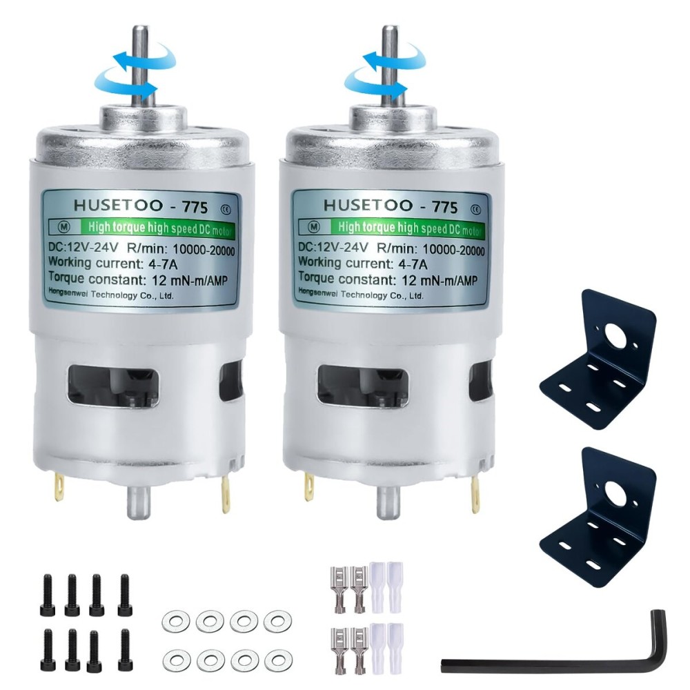 775 DC Motor 12v DC Motor High Torque DC Motor Max 20000 RPM Dual Ball Bearings Quiet Power Wheels Motor Upgrade DC Motorwith Bracket (D Shaft Motors-2Pack)