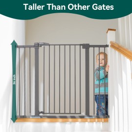 BABELIO 36 Inch Tall Metal Baby Gate, 29-48 Auto Close Pressure Mounted Dog Gate, Gray