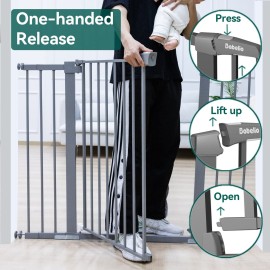 BABELIO 36 Inch Tall Metal Baby Gate, 29-48 Auto Close Pressure Mounted Dog Gate, Gray