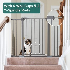 BABELIO 36 Inch Tall Metal Baby Gate, 29-48 Auto Close Pressure Mounted Dog Gate, Gray