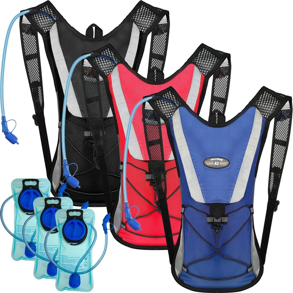 3 Pack Hydration Backpack with 2l Water Bladder,Hydration Pack with Bladder Hiking Running Cycling Biking Water Backpack Bag for Men and Women(Black, Blue, Red)