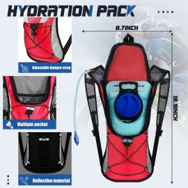 3 Pack Hydration Backpack with 2l Water Bladder,Hydration Pack with Bladder Hiking Running Cycling Biking Water Backpack Bag for Men and Women(Black, Blue, Red)