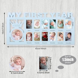 Unittype My First Year Baby Picture Frame Newborn Baby\'s First Twelve Months Photo Collage,12 Month Milestone Keepsake Frame for Photo Memories Baby 1st Birthday Mothers Day Gift(Blue)