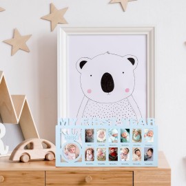Unittype My First Year Baby Picture Frame Newborn Baby\'s First Twelve Months Photo Collage,12 Month Milestone Keepsake Frame for Photo Memories Baby 1st Birthday Mothers Day Gift(Blue)