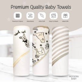 MODERN BABY 3 Pack Hooded Baby Bath Towel Set for Newborns Infants & Toddlers, Boys & Girls Baby Hooded Towels