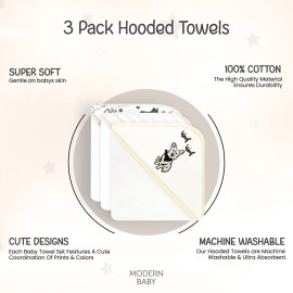 MODERN BABY 3 Pack Hooded Baby Bath Towel Set for Newborns Infants & Toddlers, Boys & Girls Baby Hooded Towels