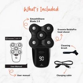 Groomie Cordless Bald Head Shavers for Men, BaldiePro Head Grooming Starter Kit - Includes Ergonomic BaldiePro Head Shaver, SmoothShave Blade 2.0, Cleaning Brush, Charging Cable & User Manual