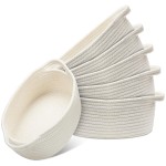 Suttmin 6 Pcs Small Woven Basket 12 x 8 x 5 Empty Gift, Cotton Rope Storage, Decorative Dog Cat, Cute Oval Basket for Bedroom Living Room Organizing(White)