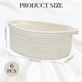 Suttmin 6 Pcs Small Woven Basket 12 x 8 x 5 Empty Gift, Cotton Rope Storage, Decorative Dog Cat, Cute Oval Basket for Bedroom Living Room Organizing(White)