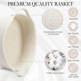 Suttmin 6 Pcs Small Woven Basket 12 x 8 x 5 Empty Gift, Cotton Rope Storage, Decorative Dog Cat, Cute Oval Basket for Bedroom Living Room Organizing(White)