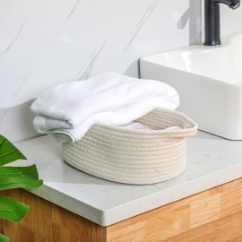 Suttmin 6 Pcs Small Woven Basket 12 x 8 x 5 Empty Gift, Cotton Rope Storage, Decorative Dog Cat, Cute Oval Basket for Bedroom Living Room Organizing(White)
