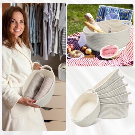 Suttmin 6 Pcs Small Woven Basket 12 x 8 x 5 Empty Gift, Cotton Rope Storage, Decorative Dog Cat, Cute Oval Basket for Bedroom Living Room Organizing(White)