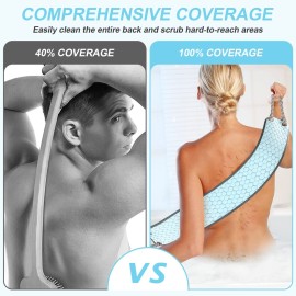 dodiff Exfoliating Back Scrubber for Shower, 38 Inches Back Washer with Handles, Exfoliating Washcloth Body Exfoliator Bath Tool to Scrub Your Body Deeply for Men & Women Exfoliation (Blue)