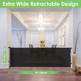 90 Inch Retractable Baby Gates Extra Wide Dog Gates for The House Long Pet Gate for Stairs Child Gates for Wide Openings Large Mesh Gate Indoor Outdoor Gates for Dogs, Black