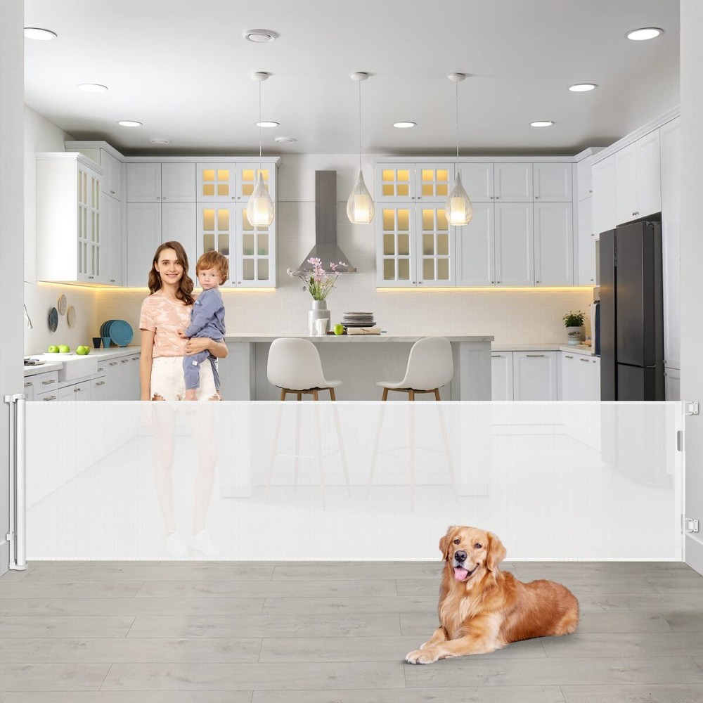 90 Inch Extra Wide Baby Gate for Large Openings Retractable Gates for Doorways Long Baby Gates Indoor Pet Gates for Dogs Extra Wide Dog Gates for The House, White