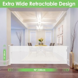 90 Inch Extra Wide Baby Gate for Large Openings Retractable Gates for Doorways Long Baby Gates Indoor Pet Gates for Dogs Extra Wide Dog Gates for The House, White