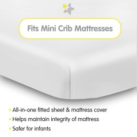 BreathableBaby All-in-One Fitted Sheet & Waterproof Cover, for 38 x 24/97 x 61 cm Mini Crib Mattress, White (2-Pack)