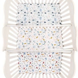 Pack and Play Sheets 3 Pack for Baby Boy, Stretchy Jersey Knitted Portable Mini Crib Sheets Playard Mattress Cover, Woodland Animal Elephant Fox Lion Bear Giraffe Zebra Printing