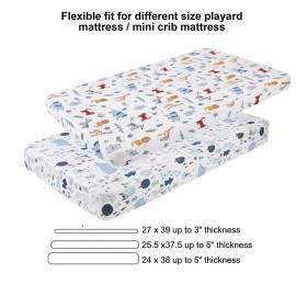 Pack and Play Sheets 3 Pack for Baby Boy, Stretchy Jersey Knitted Portable Mini Crib Sheets Playard Mattress Cover, Woodland Animal Elephant Fox Lion Bear Giraffe Zebra Printing