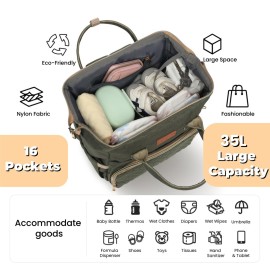 ROSEGIN Diaper Bag Backpack with Changing Pad, Pacifier Case, Baby Bag for Boy Girl Toddler - Large, Stylish, Waterproof Travel Quilted Diaper Bag for Mom - Baby Shower - Army Green