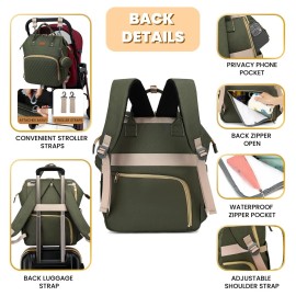 ROSEGIN Diaper Bag Backpack with Changing Pad, Pacifier Case, Baby Bag for Boy Girl Toddler - Large, Stylish, Waterproof Travel Quilted Diaper Bag for Mom - Baby Shower - Army Green