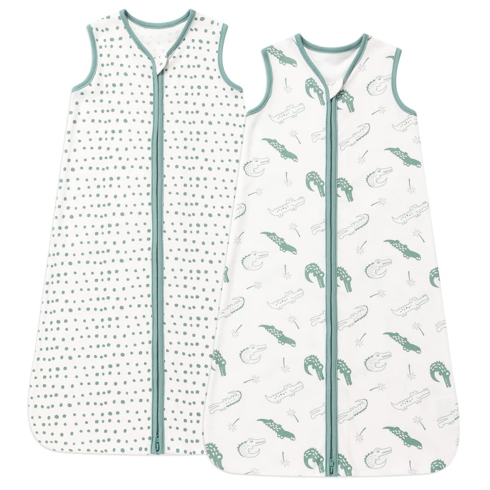 DaysU Baby Sleep Sack 18-24 Months 100% Cotton, Baby Boy Wearable Blanket 2-Way Zipper TOG 0.5, Breathable Lightweight Baby Sleeping Bag 2 Pack, Toddler Sleep Sacks 2t, Green Crocodile, X-Large