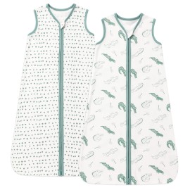 DaysU Baby Sleep Sack 18-24 Months 100% Cotton, Baby Boy Wearable Blanket 2-Way Zipper TOG 0.5, Breathable Lightweight Baby Sleeping Bag 2 Pack, Toddler Sleep Sacks 2t, Green Crocodile, X-Large