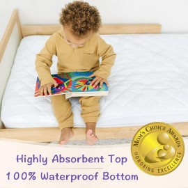 Crib Mattress Protector Pad - Waterproof & Noiseless, Ultra-Soft Breathable Mattress Cover for Baby Cribs and Toddler Beds, Highly Absorbent Fitted and Dryer Safe