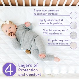 Crib Mattress Protector Pad - Waterproof & Noiseless, Ultra-Soft Breathable Mattress Cover for Baby Cribs and Toddler Beds, Highly Absorbent Fitted and Dryer Safe