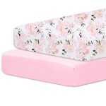 Little Grape Land Pack and Play Sheets Mini Crib Sheets Soft Breathable Pack N Play Sheets, Playard Fitted Sheet 2 Pack Stretchy Fits 38x26 Playard Mattress, Pink Floral